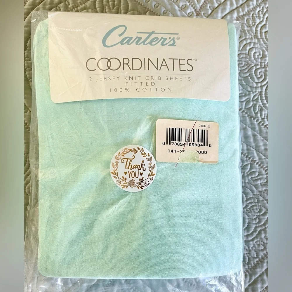 NWT CARTERS Coordinates 2 jersey knit fitted crib sheets in pastel blue